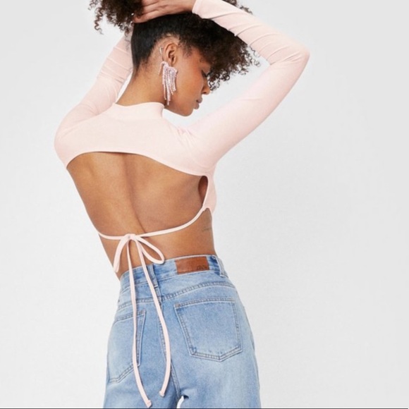 💗SOLD💗 Pink Ribbed Backless Top - Picture 2 of 9